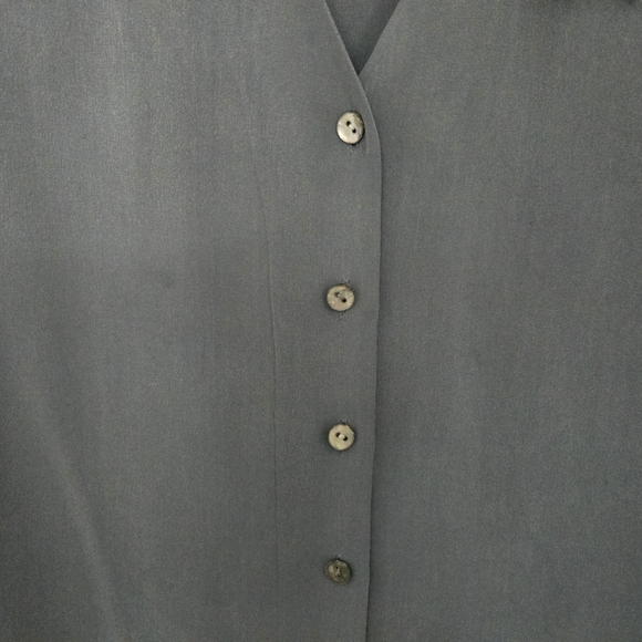 Vintage Preview Collection Blue/Grey Blouse with Cream Lace Collar 100% Silk - Picture 5 of 11